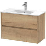 Nuie Havana 800mm Wall Hung 2 Drawer Vanity Unit & Basin Autumn Oak HAV806B