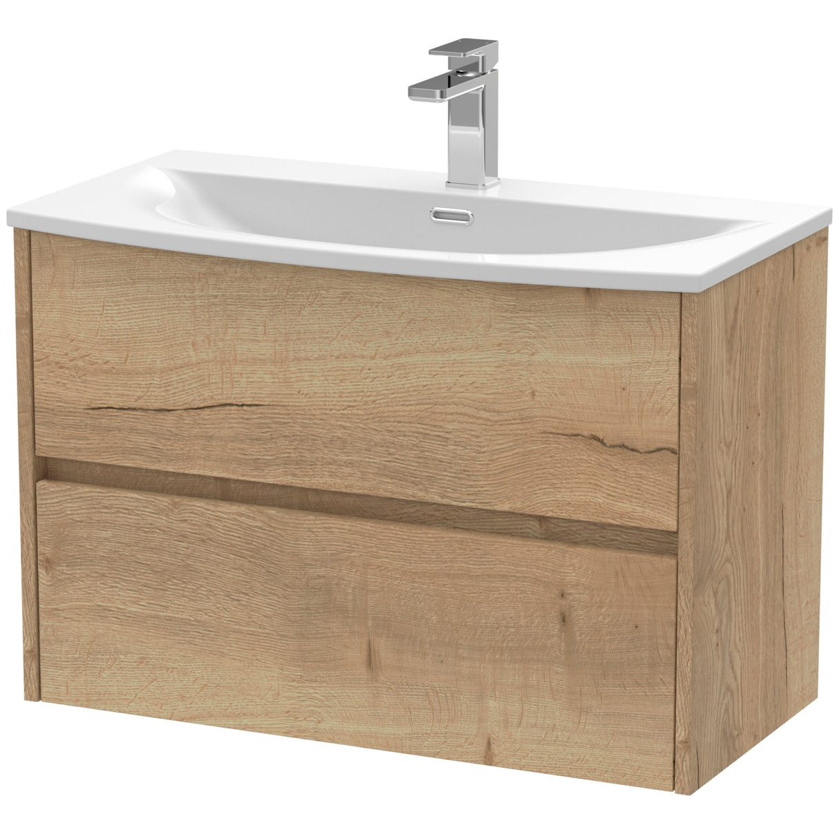 Nuie Havana 800mm Wall Hung 2 Drawer Vanity Unit & Basin Autumn Oak HAV806G