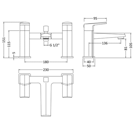 Nuie Hardy Bath Shower Mixer Tap with Shower Kit Chrome HDY304 LD