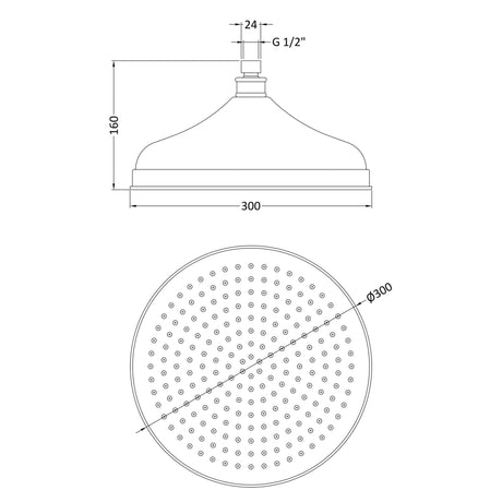 Nuie 12" Apron Fixed Head Shower 300mm Chrome HEAD16 LD