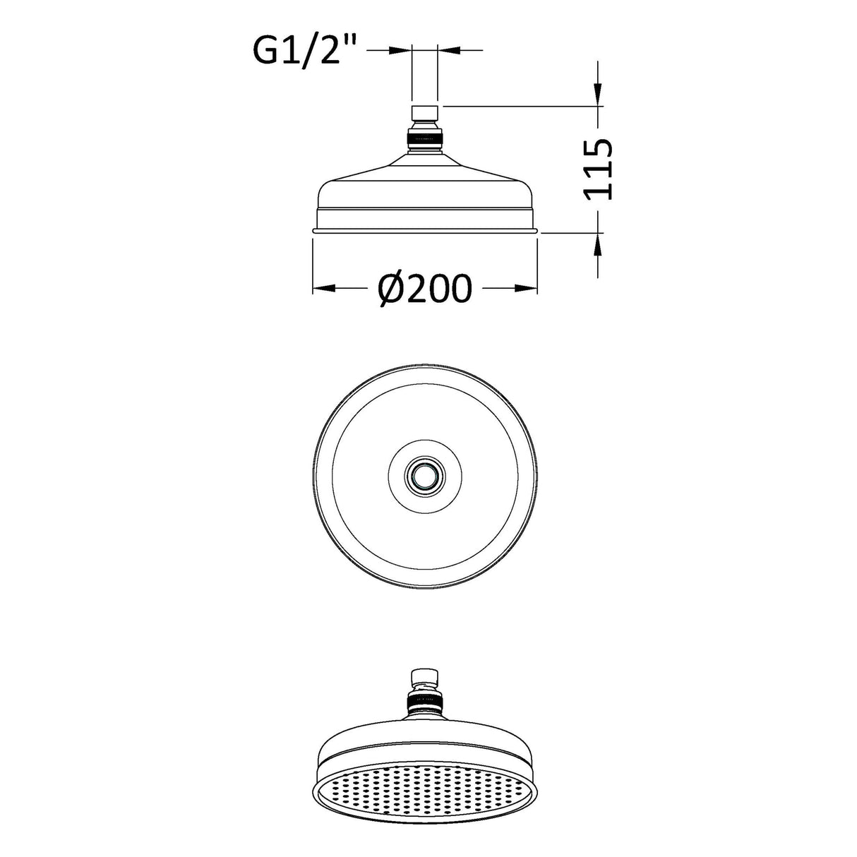 Nuie 8" Apron Fixed Head Shower 200mm Chrome HEAD21 LD