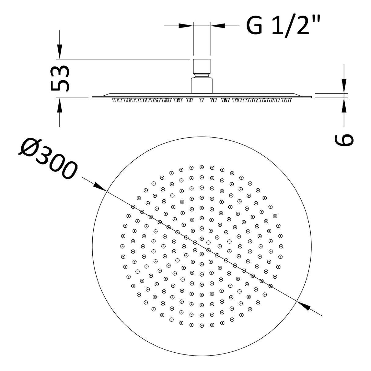 Hudson Reed Slim Round Fixed Head Shower 300mm Dia. Chrome HEAD26 LD