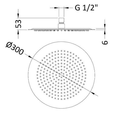 Hudson Reed Slim Round Fixed Head Shower 300mm Dia. Chrome HEAD26 LD