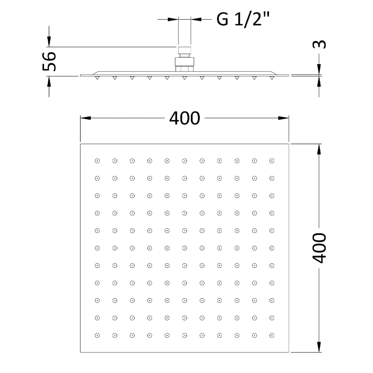 Hudson Reed Slim Square Fixed Head Shower 400x400mm Chrome HEAD45 LD