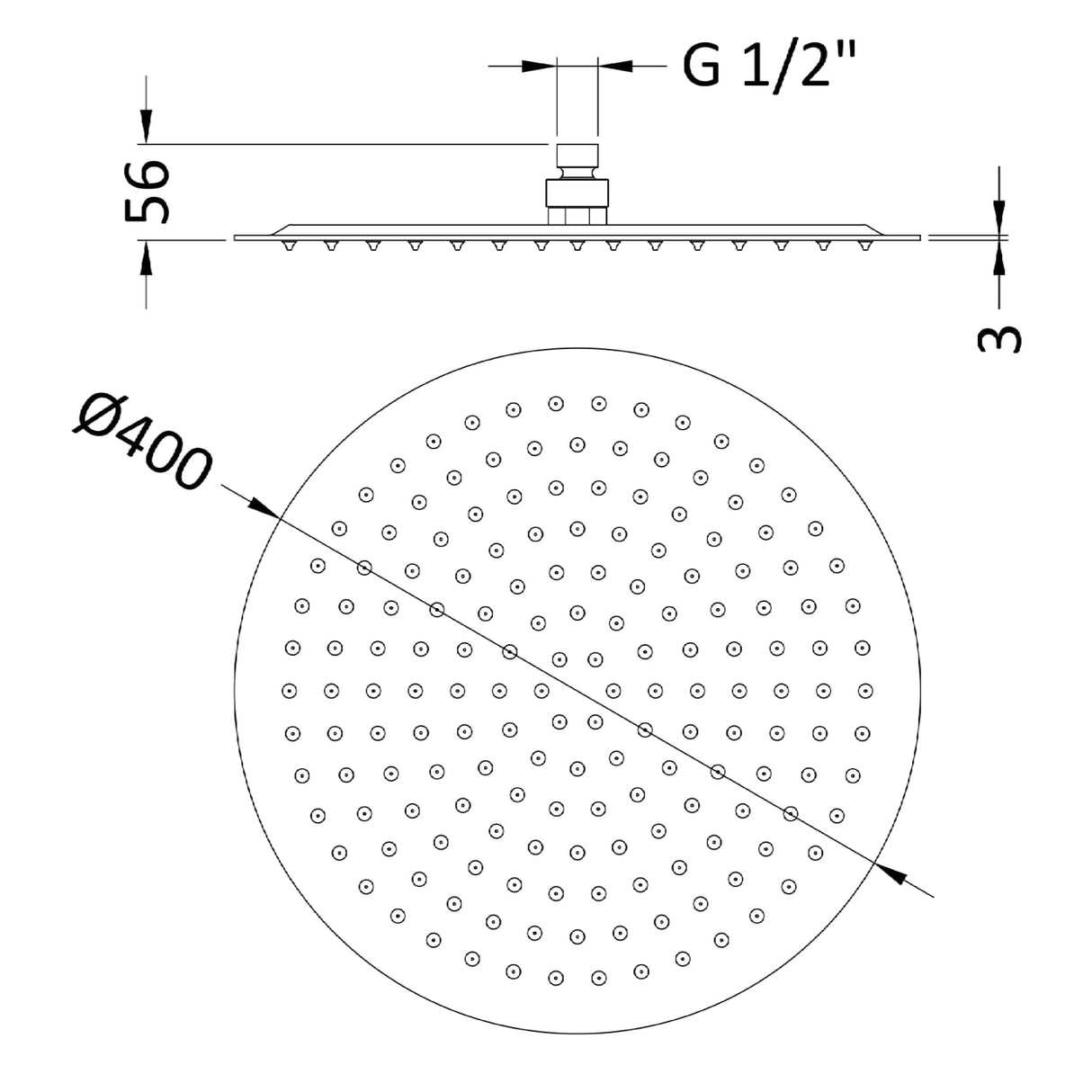 Hudson Reed Slim Round Fixed Head Shower 400mm Dia. Chrome HEAD46 LD