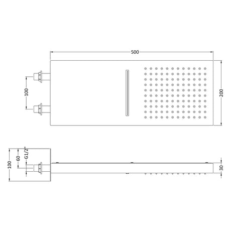 Hudson Reed Rectangular Waterfall Fixed Head Shower 500x200mm Chrome HEAD48 LD
