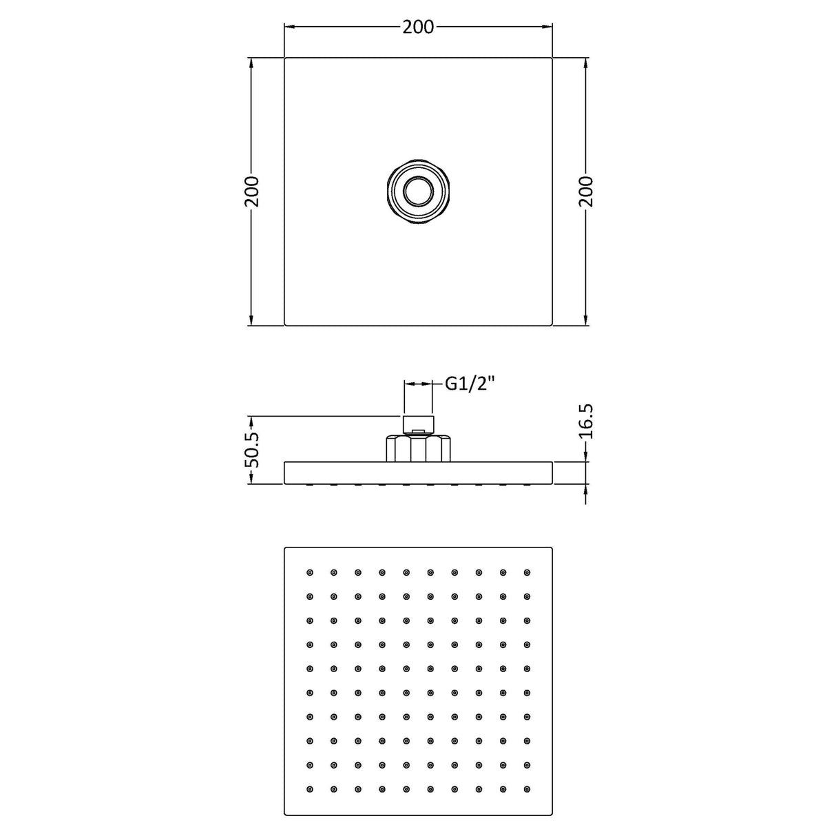 Nuie Square ABS Fixed Head Shower 200x200mm Chrome HEAD50 LD
