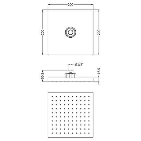 Nuie Square ABS Fixed Head Shower 200x200mm Chrome HEAD50 LD