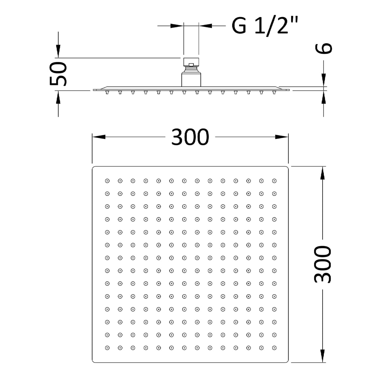 Hudson Reed Slim Square Fixed Head Shower 300x300mm Chrome HEAD58 LD