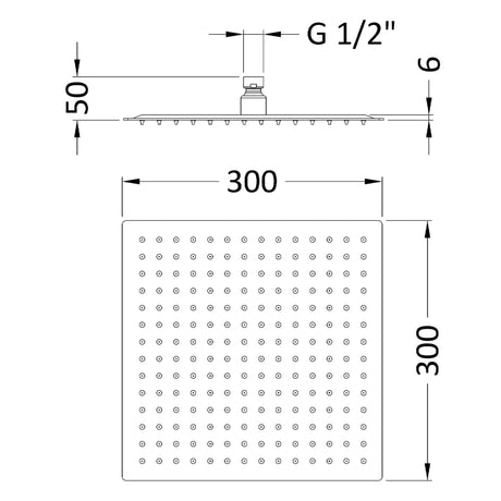 Hudson Reed Slim Square Fixed Head Shower 300x300mm Chrome HEAD58 LD
