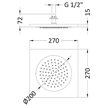 Hudson Reed Square Ceiling Tile Fixed Head Shower 270x270mm Chrome HEAD80 LD
