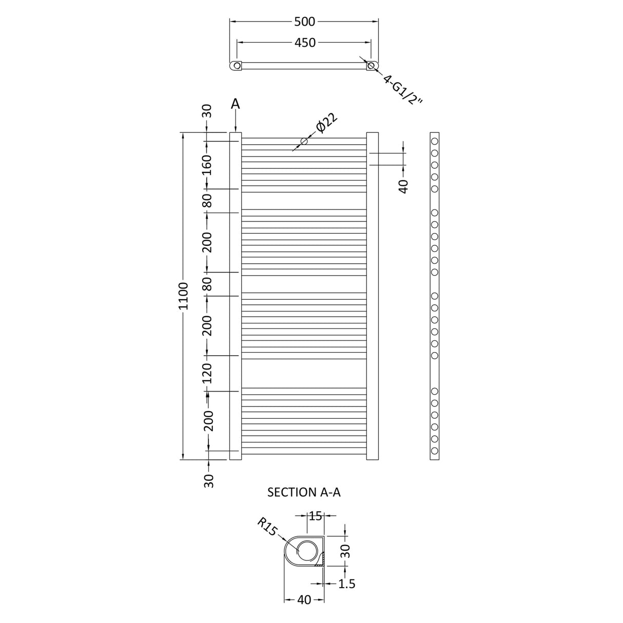 Nuie Bridge Straight Ladder Heated Towel Rail Chrome W500mm HK382 LD