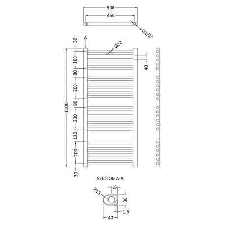 Nuie Bridge Straight Ladder Heated Towel Rail Chrome W500mm HK382 LD