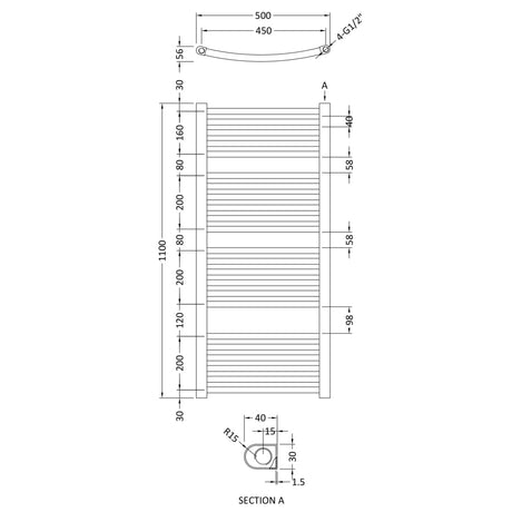 Nuie Bridge Curved Ladder Heated Towel Rail Chrome W500mm HK386 LD