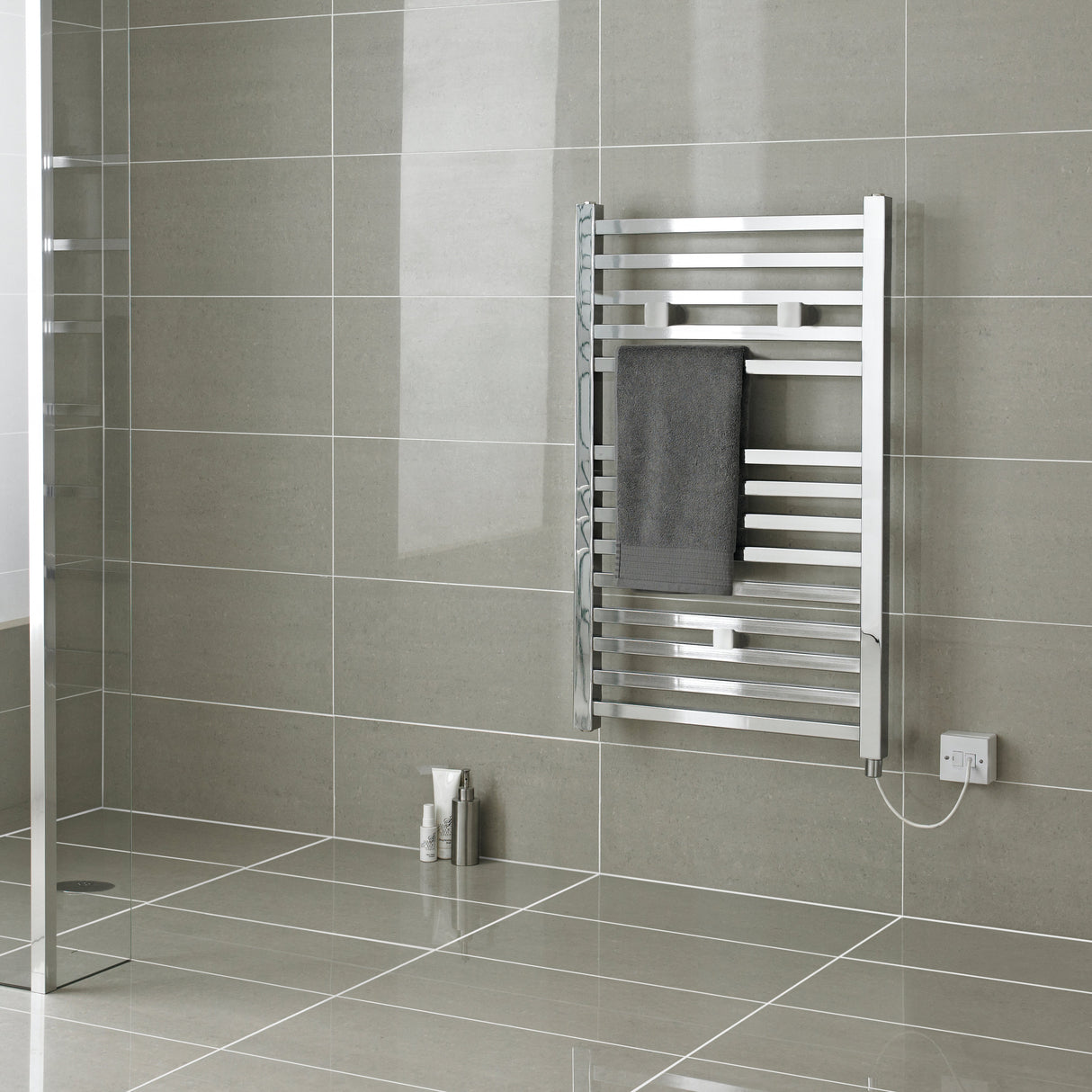 Nuie Ladder Electric Heated Towel Rail - 14 Square Rails - H690 x W500mm Chrome HL150 LS2