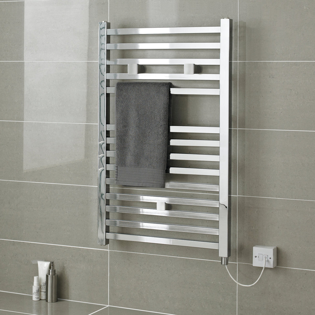 Nuie Ladder Electric Heated Towel Rail - 14 Square Rails - H690 x W500mm Chrome HL150 LS1