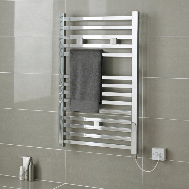 Nuie Ladder Electric Heated Towel Rail - 14 Square Rails - H690 x W500mm Chrome HL150 LS1