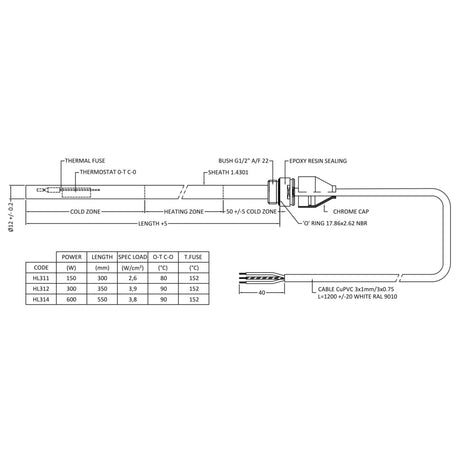 Nuie Heating Element 600 Watts Chrome HL314 LD