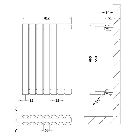 Nuie Revive Designer Horizontal Double Panel Radiator H600 x W412mm Gloss White HL337D LD