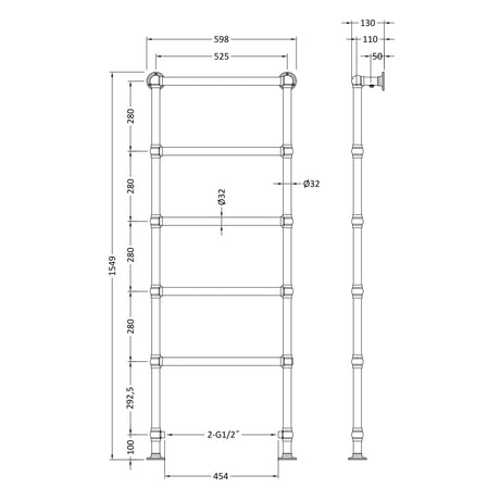 Hudson Reed Countess Heated Towel Rail H1550 x W600mm Chrome HL355 LD