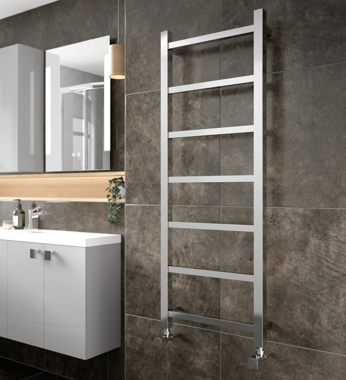 Nuie Eton Straight Heated Towel Rail With Square Tubes Chrome H1200mm HL375 LS
