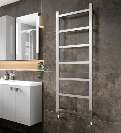 Nuie Eton Straight Heated Towel Rail With Square Tubes Chrome H1200mm HL375 LS