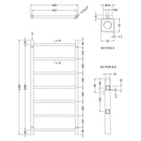 Nuie Eton Straight Heated Towel Rail With Square Tubes Chrome H1200mm HL376 LD