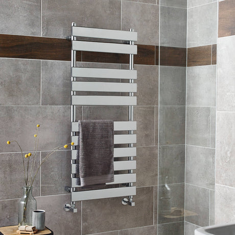 Nuie Piazza Vertical Heated Towel Rail With 11 Flat Panels Chrome H1200 x W500mm HL396 LS