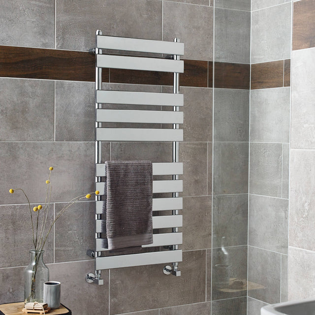 Nuie Piazza Vertical Heated Towel Rail With 11 Flat Panels Chrome H1200 x W500mm HL396 LS