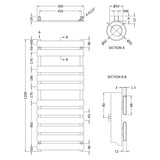 Nuie Piazza Vertical Heated Towel Rail With 11 Flat Panels Chrome H1200 x W500mm HL396 LD