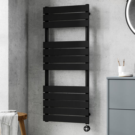 Nuie Flat Panel Electric Heated Towel Rail - 12 Panels - H1213 x W500mm Matt Black HL459 LS1