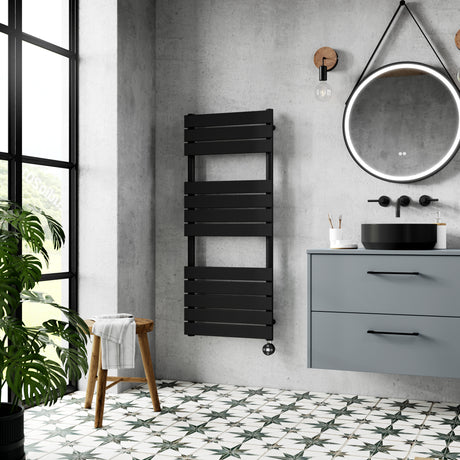 Nuie Flat Panel Electric Heated Towel Rail - 12 Panels - H1213 x W500mm Matt Black HL459 LS2