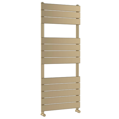 Nuie Piazza Vertical Heated Towel Rail With 12 Flat Panels Brushed Brass H1213 x W500mm HL835