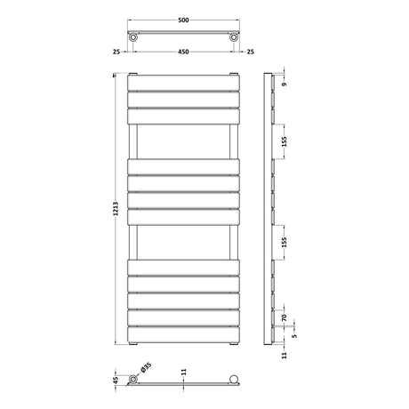 Nuie Piazza Vertical Heated Towel Rail With 12 Flat Panels Brushed Brass H1213 x W500mm HL835 LD