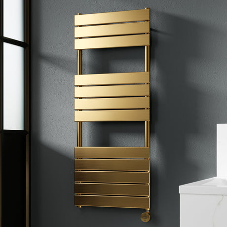 Nuie Flat Panel Electric Heated Towel Rail - 12 Panels - H1213 x W500mm Brushed Brass HL859 LS1