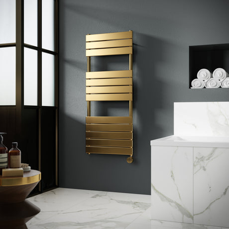 Nuie Flat Panel Electric Heated Towel Rail - 12 Panels - H1213 x W500mm Brushed Brass HL859 LS2
