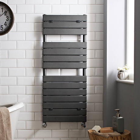 Nuie Piazza Vertical Heated Towel Rail With 14 Flat Panels H1213 x W500mm Anthracite HLA35 LS