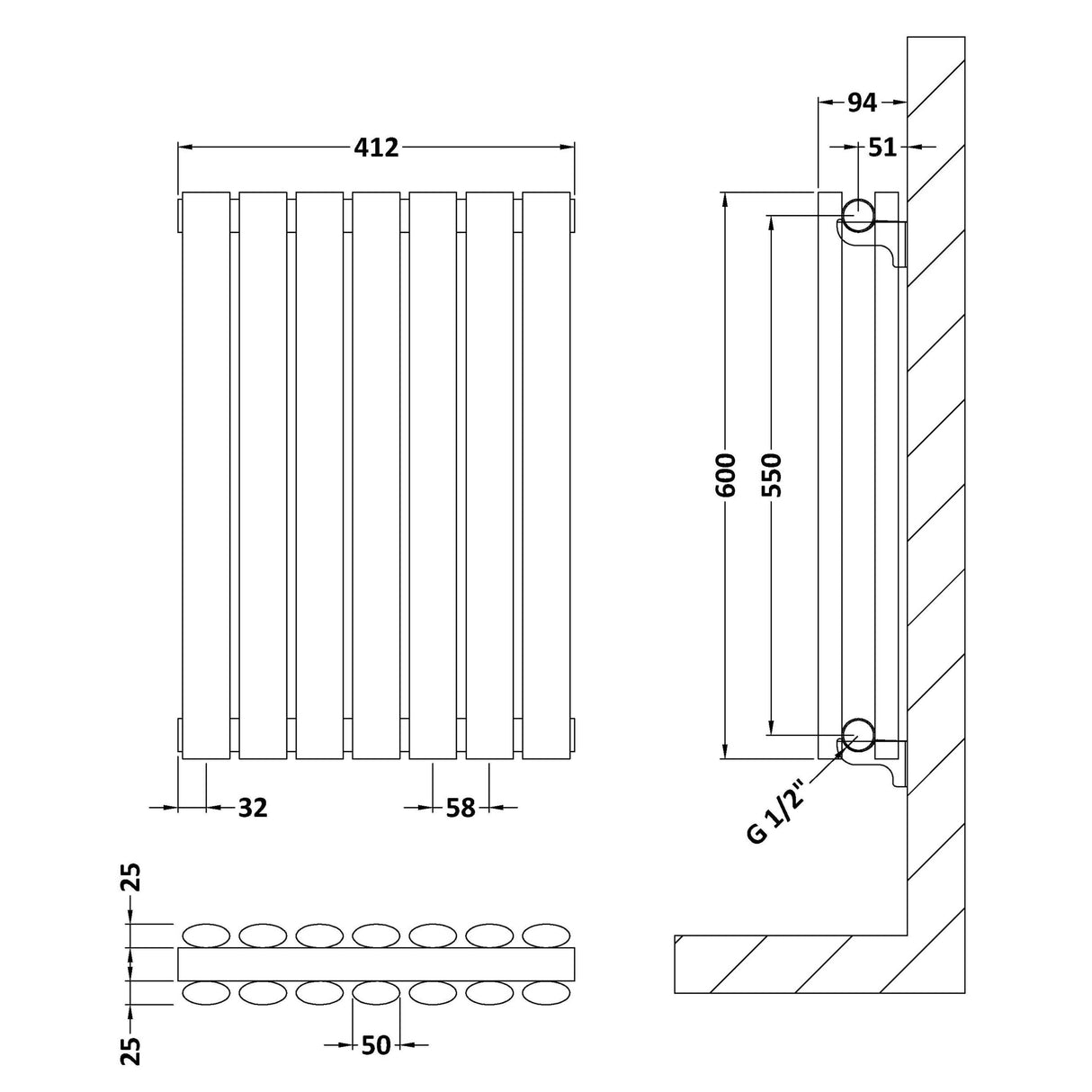 Nuie Revive Designer Horizontal Double Panel Radiator H600 x W412mm Anthracite HLA37D LD