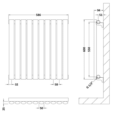 Nuie Revive Designer Horizontal Single Panel Radiator H600 x W586mm Anthracite HLA38 LD