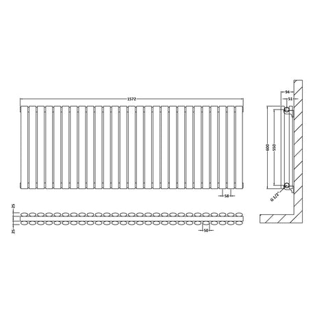 Nuie Revive Designer Horizontal Double Panel Radiator H600 x W1572mm Anthracite HLA42D LD