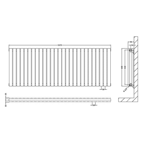 Nuie Sloane Designer Horizontal Double Panel Radiator H600 x W1572mm Anthracite HLA60D LD