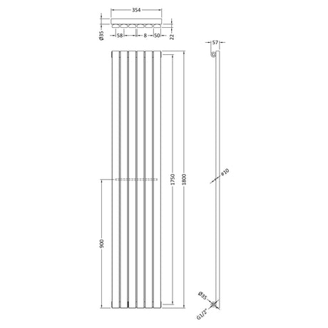 Nuie Sloane Designer Vertical Single Panel Radiator H1800 x W354mm Anthracite HLA72 LD