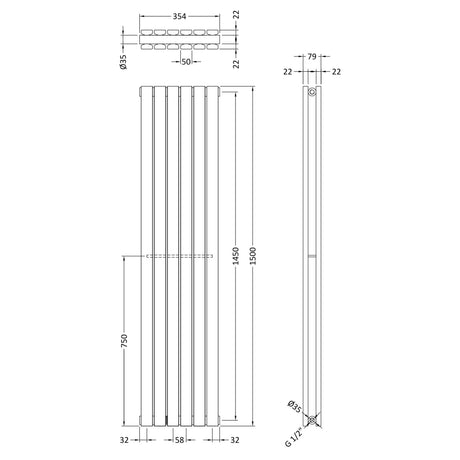 Nuie Sloane Designer Vertical Double Panel Radiator H1500 x W354mm Anthracite HLA73 LD
