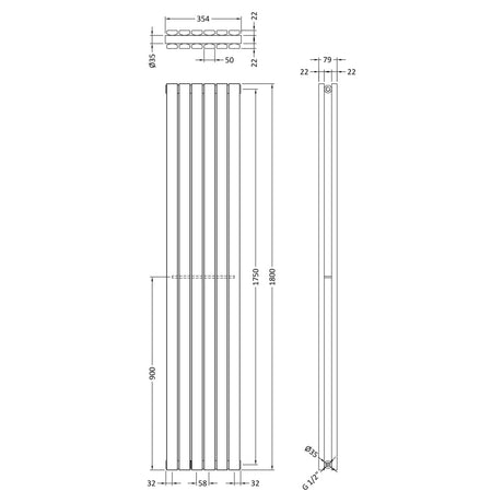 Nuie Sloane Designer Vertical Double Panel Radiator H1800 x W354mm Anthracite HLA74 LD