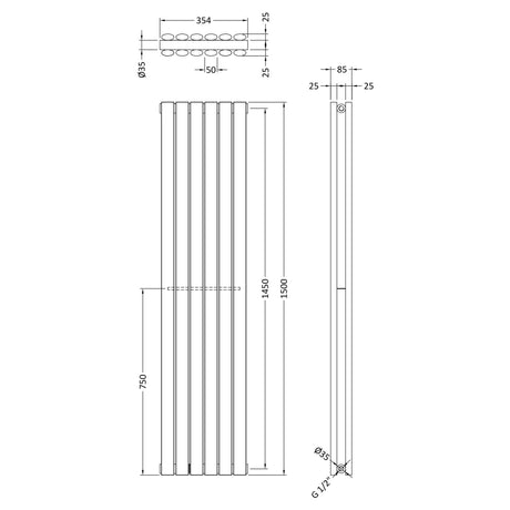 Nuie Revive Designer Vertical/Horizontal Double Panel Radiator H1500 x W354mm Anthracite HLA76 LD