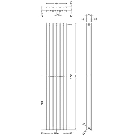 Nuie Revive Designer Vertical/Horizontal Double Panel Radiator H1800 x W354mm Anthracite HLA77 LD