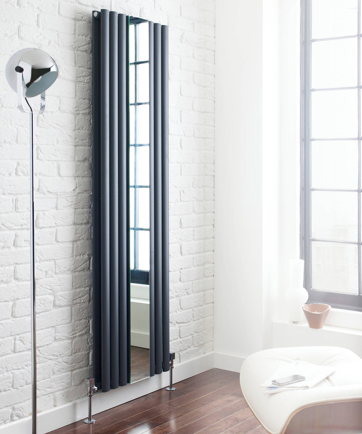 Nuie Revive Designer Vertical Double Panel Radiator With Mirror H1800 x W499mm Anthracite HLA79 LS