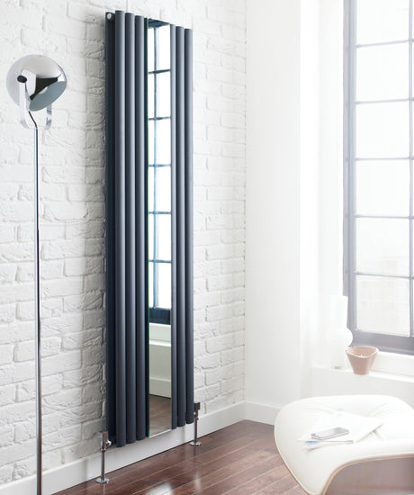 Nuie Revive Designer Vertical Double Panel Radiator With Mirror H1800 x W499mm Anthracite HLA79 LS