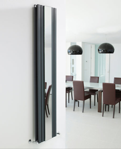 Nuie Sloane Designer Vertical Double Panel Radiator With Mirror H1800 x W381mm Anthracite HLA84 LS
