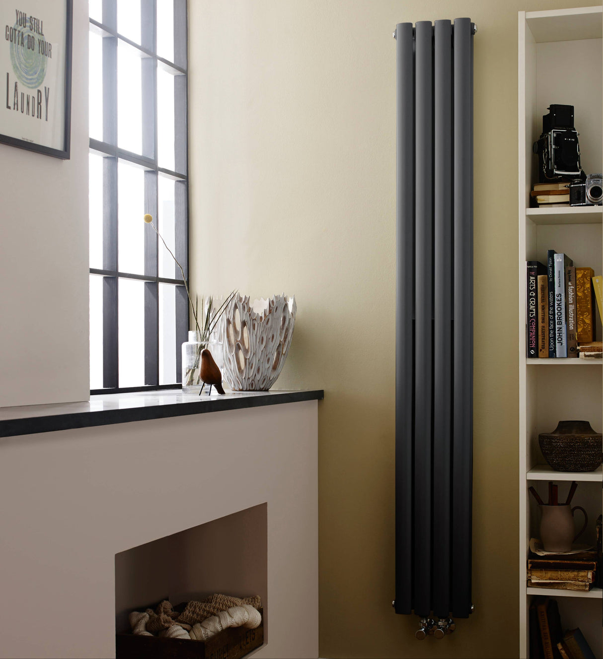 Nuie Revive Designer Vertical Compact Double Panel Radiator H1800 x W236mm Anthracite HRE009 LS